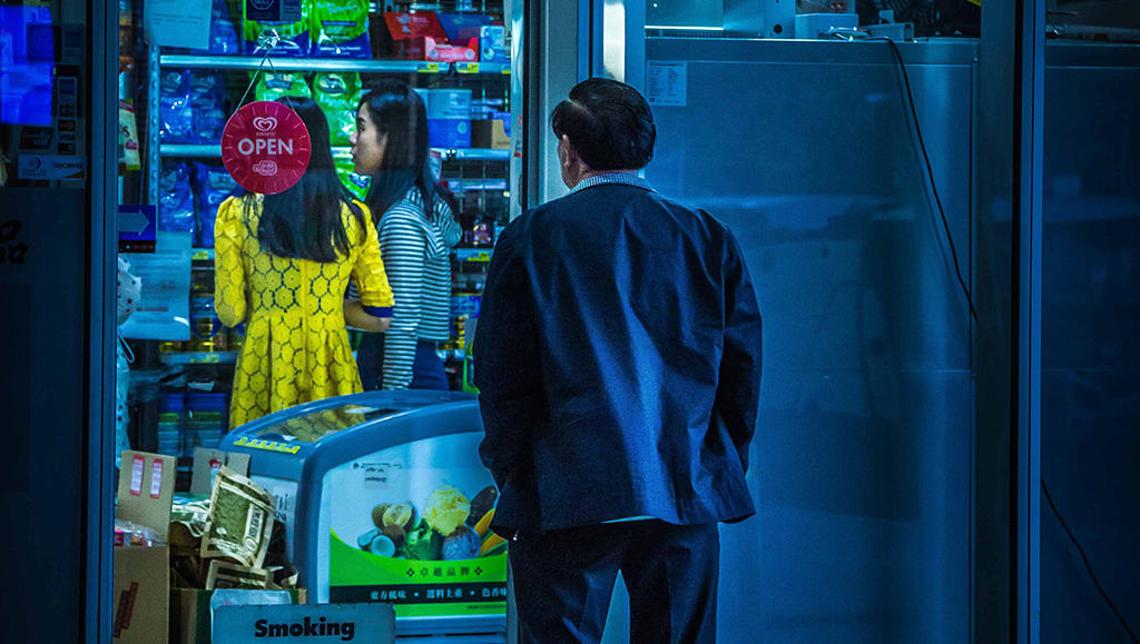 A man appears to be observing or stalking a few women in a shop from the outside -- protection order, Singapore