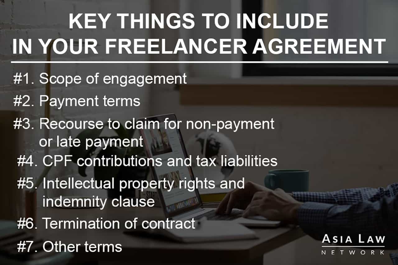 Infographic on the 7 things for freelancers to include in their freelancer agreement