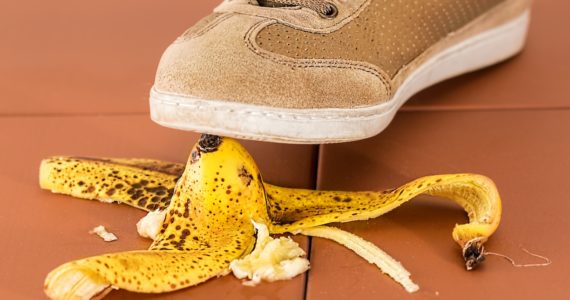 shoe stepping on banana skin on the floor (The_SLIP_TRIP_Protocol_Asia_Law_Network)